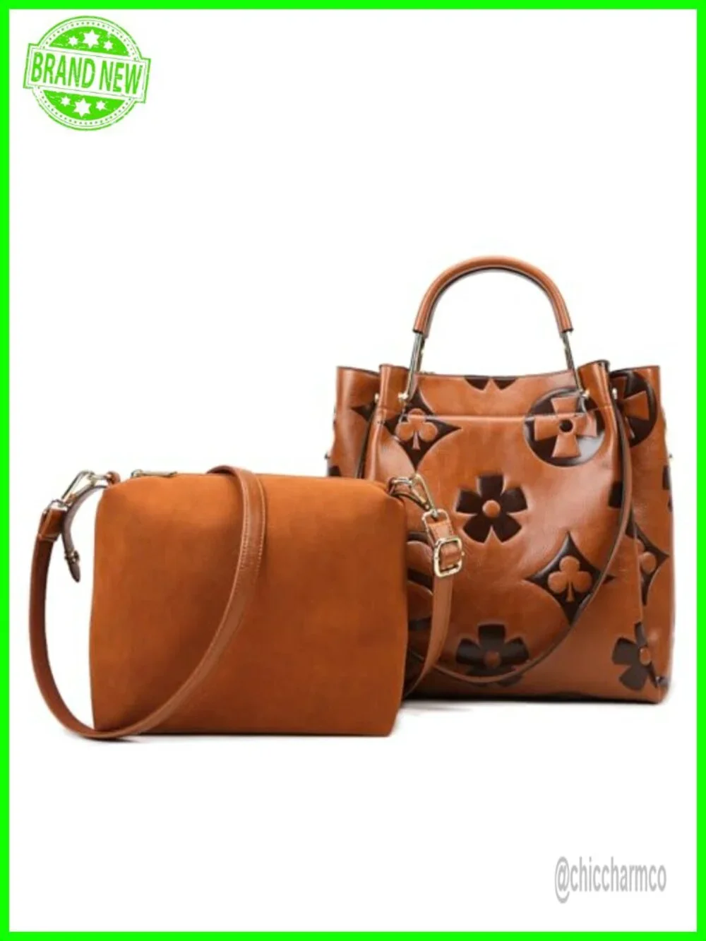 Floral Embossed Vegan Leather Top Handle Satchel Handbag Set Bucket Tote